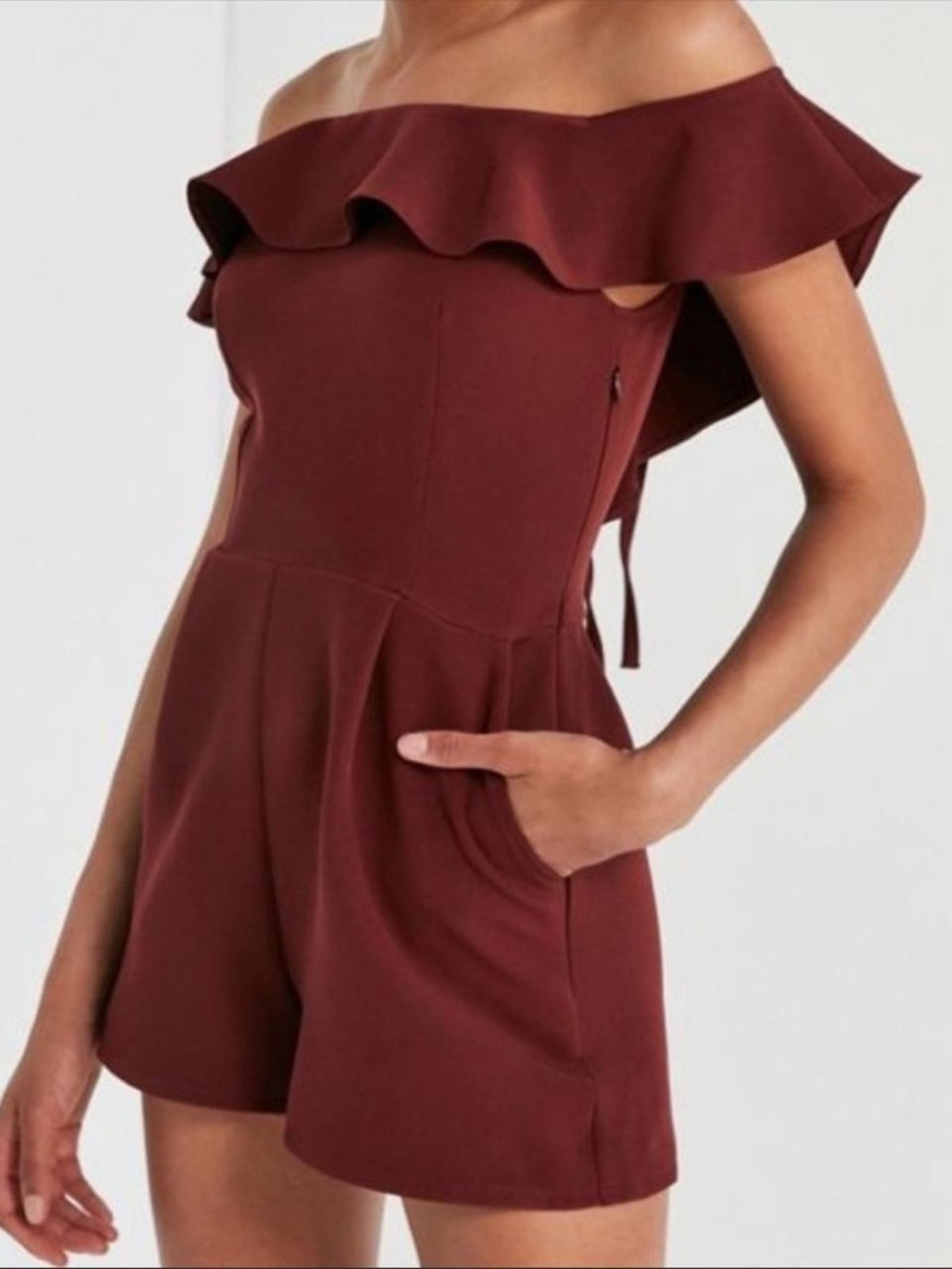 Urban Outfitters OML Waterlily Wine Ruffle Romper